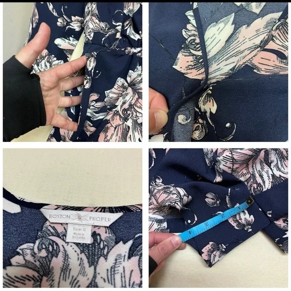 Boston Proper S navy floral surplice romper with pockets - Picture 3 of 10